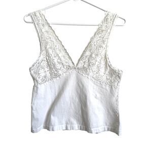 Cacique White Lace Cropped Babydoll Tank Top Stretch Angel Romantic Fairy Large